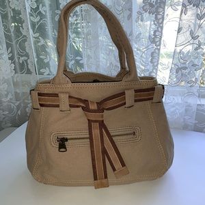 Denim top handle purse/ bag. Gap. Color Tan/ brown